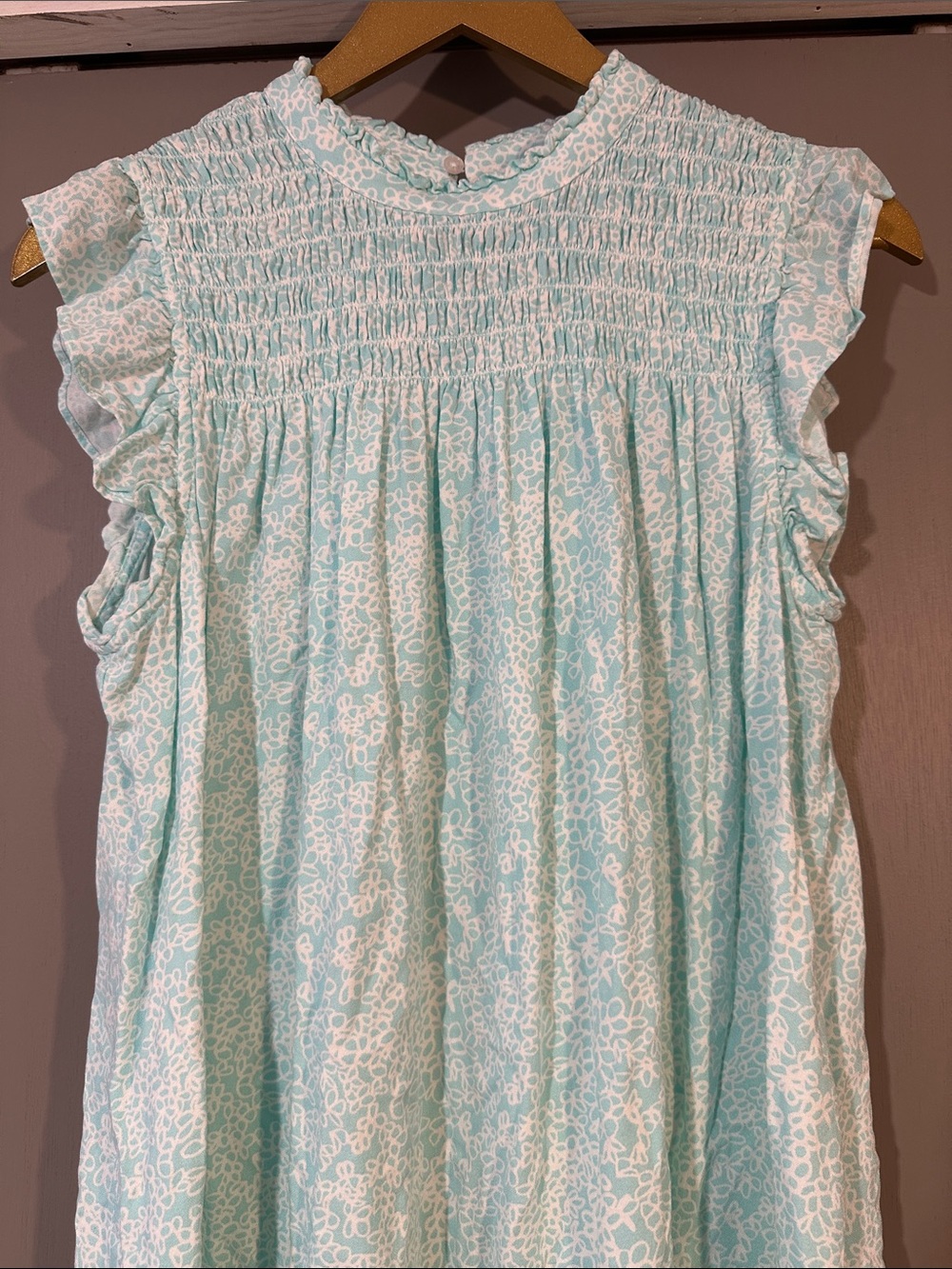 Crown & Ivy Mint Floral Smocked Dress Ruffle Sleeve Size L - Picture 4 of 9